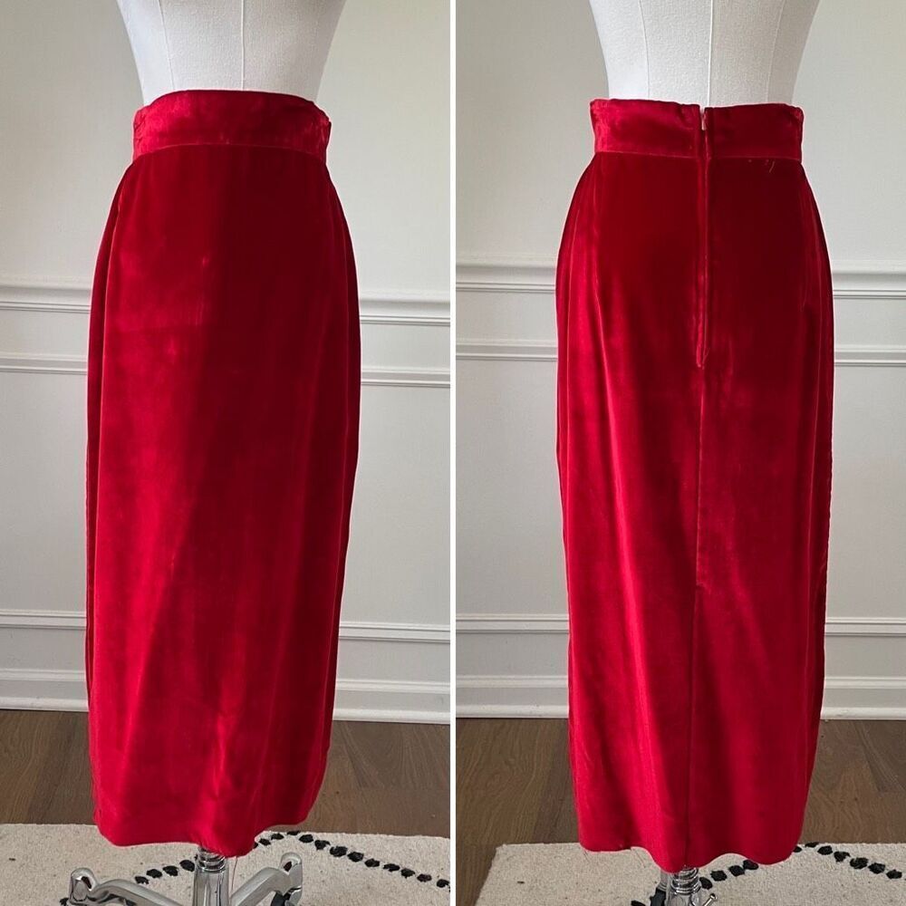 Vintage Henri Bendel Bulli e Pupe Red Velvet Midi Pencil Skirt XS